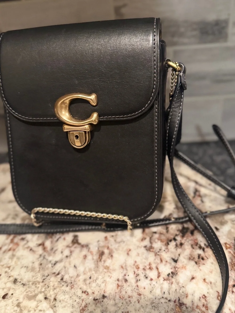 COACH Tall Studio Crossbody in Black Glovetanned Leather (Style CA057)